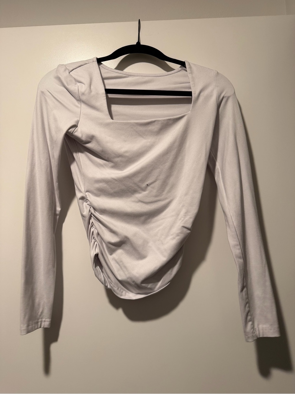 Ruched Square-Neck Long Sleeve Top — White